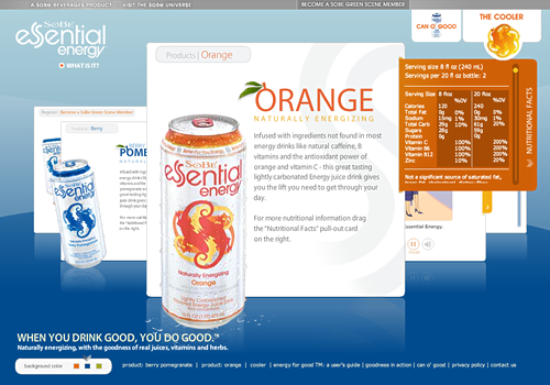 SoBe Essential Energy 2007 Davey Awards, W3 Awards (Silver), Web Awards (Standard of Excellence) & Communication Arts (Site of the Week), How Magazine (Site of the Month)