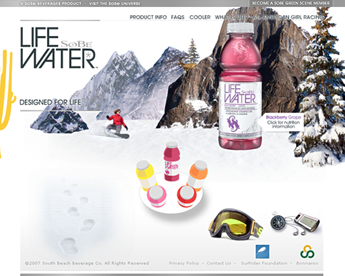 SoBe LifeWater 2007 Davey Awards & W3 Awards (Silver), 2007 & 2006 Web Awards (Standard of Excellence)