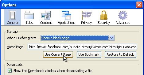 Set multile tabs as your browser home page